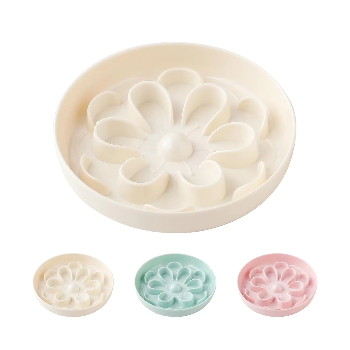Slow Feeder Cat Food Bowl - Melamine Slow Eating Cat Bowl for Dry Wet Food - Cute Blossom Maze Cat Dish Healthy Feeding - Fun Interactive Cat Plate Whisker Friendly - Dishwasher Safe - 6.3W x 1.1H