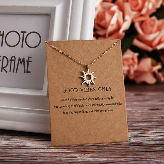 Sun Alloy Necklace on Paper Card - Sun Pendant Necklace