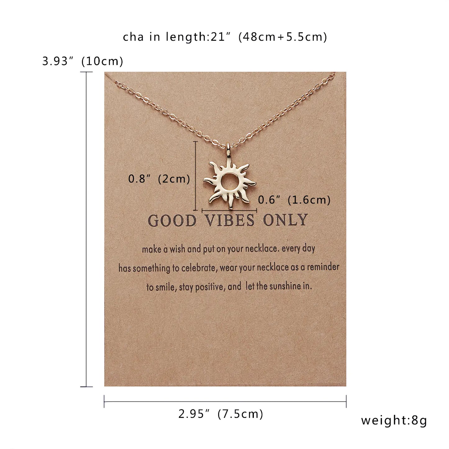 Sun Alloy Necklace on Paper Card - Sun Pendant Necklace