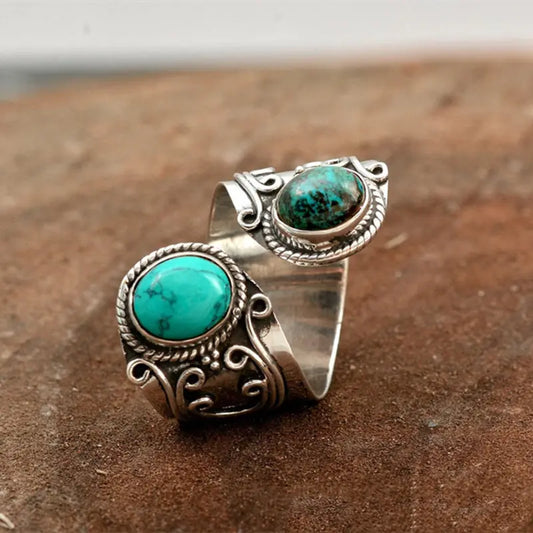 Vintage Adjustable Turquoise Silver Ring for Women