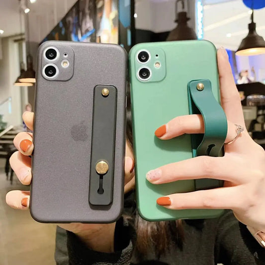 Solid Color Wrist Strap Phone Case for iPhone