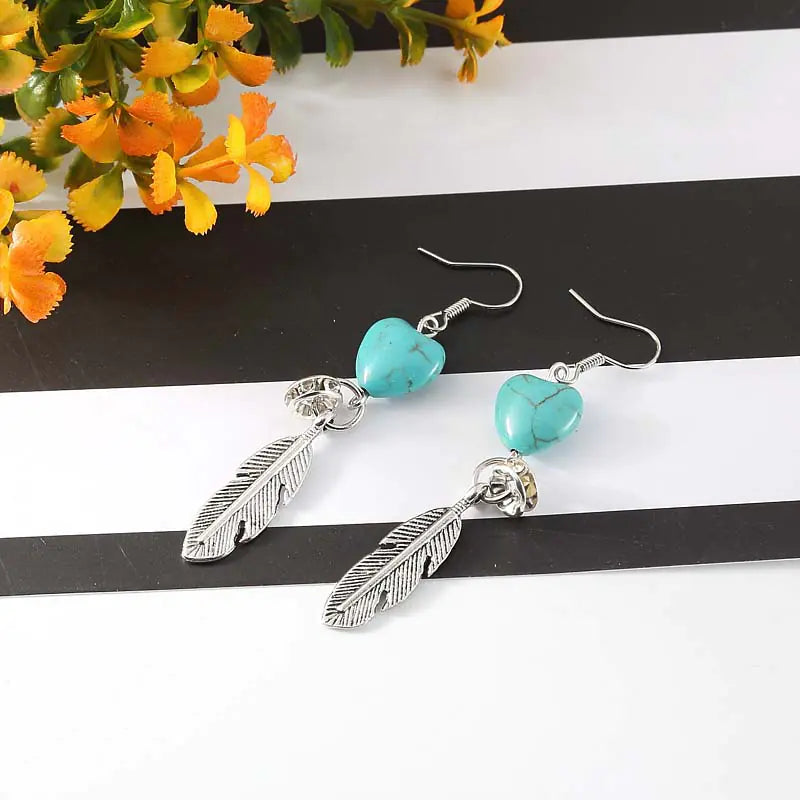 Korean Style Fashion Earrings with Turquoise Feathers