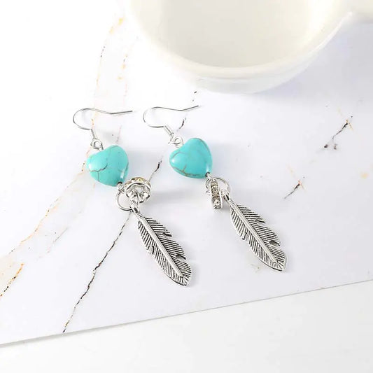 Korean Style Fashion Earrings with Turquoise Feathers