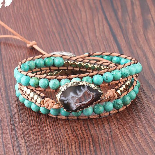 Natural Turquoise & Agate Beaded Bracelet for Women