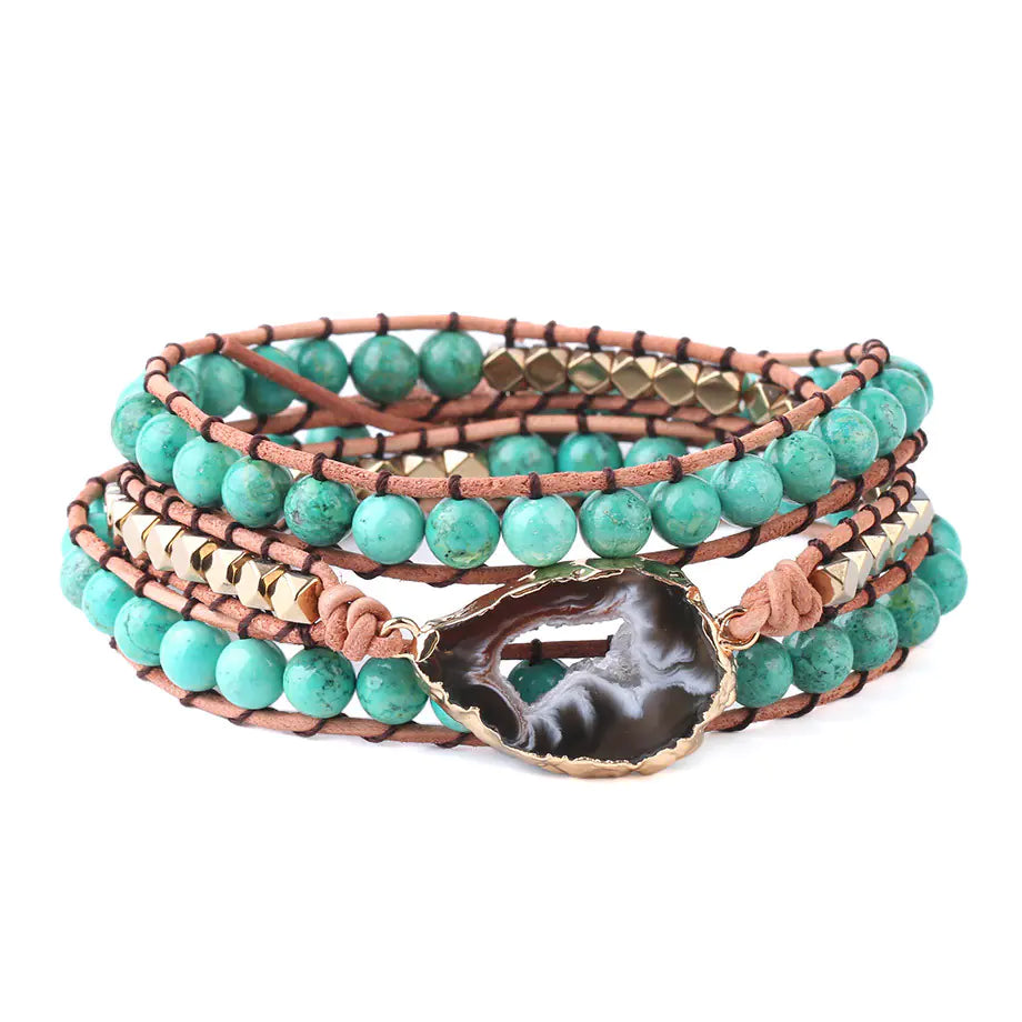 Natural Turquoise & Agate Beaded Bracelet for Women