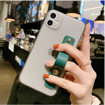Solid Color Wrist Strap Phone Case for iPhone