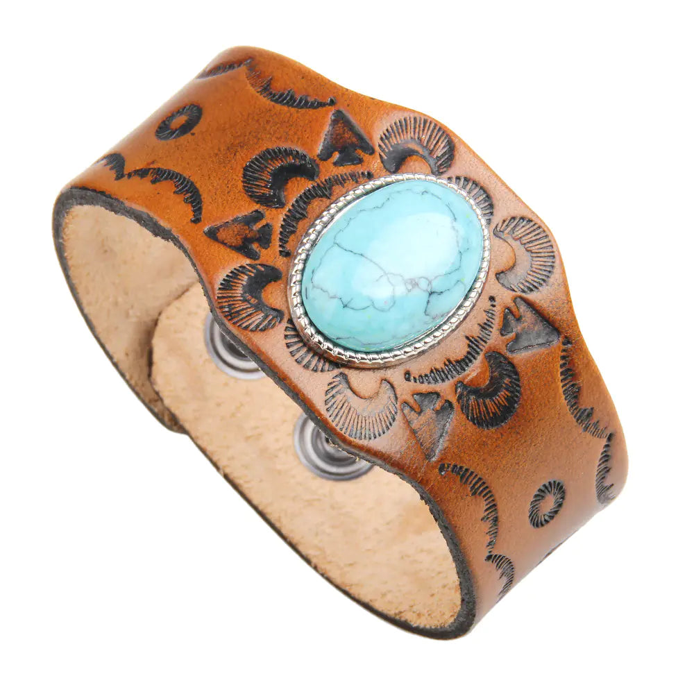Turquoise Leather Bracelet with Fashion Totem Design