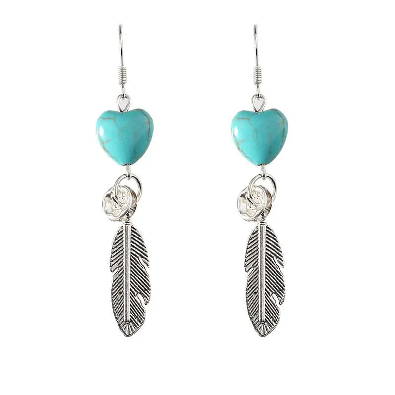 Korean Style Fashion Earrings with Turquoise Feathers