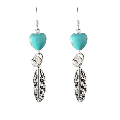 Korean Style Fashion Earrings with Turquoise Feathers