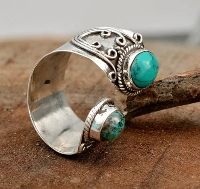 Vintage Adjustable Turquoise Silver Ring for Women