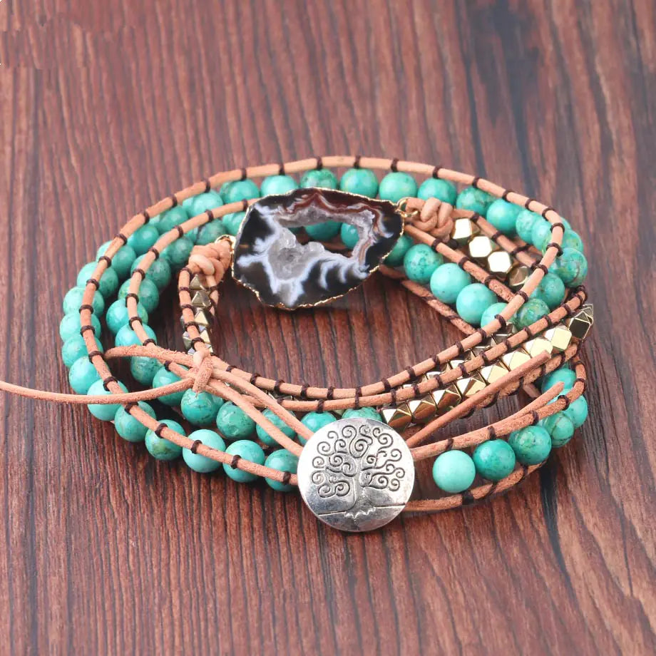 Natural Turquoise & Agate Beaded Bracelet for Women