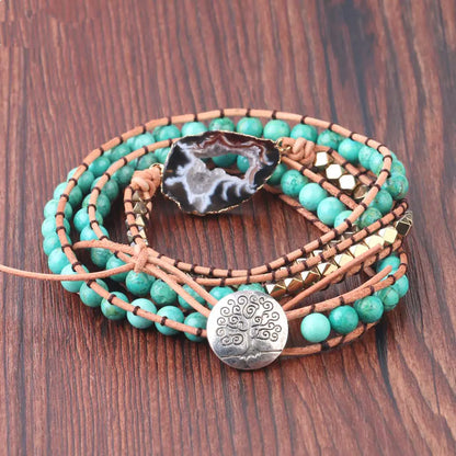 Natural Turquoise & Agate Beaded Bracelet for Women
