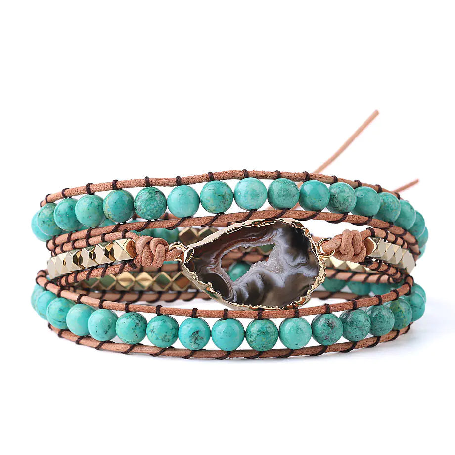 Natural Turquoise & Agate Beaded Bracelet for Women