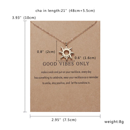 Sun Alloy Necklace on Paper Card - Sun Pendant Necklace