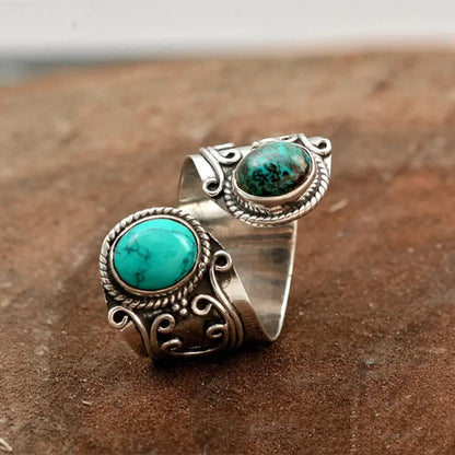 Vintage Adjustable Turquoise Silver Ring for Women