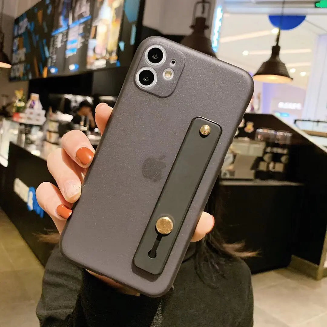 Solid Color Wrist Strap Phone Case for iPhone