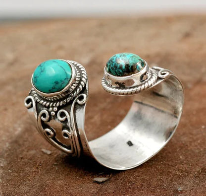 Vintage Adjustable Turquoise Silver Ring for Women