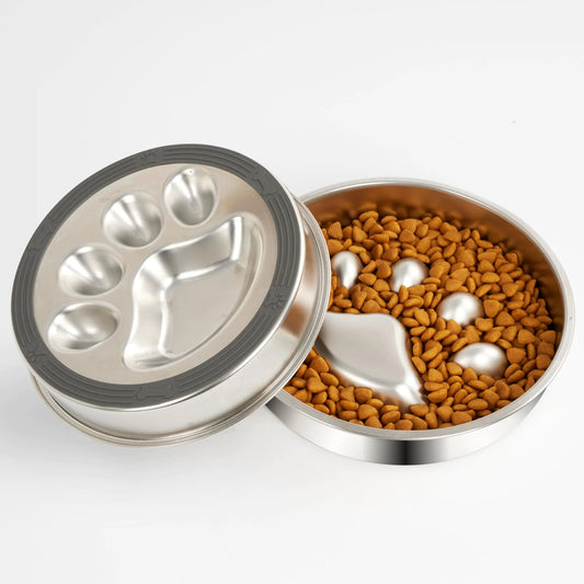 304 Stainless Steel Slow Feeder Dog Bowls Food Grade 2 Cups Cat Bowls with Non-Slip Bottom Maze Pet Dish to Slow Down Eating Metal Slow Feeder Pet Bowl for Small/Medium/Large Dog