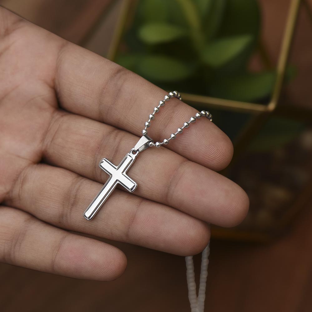 Artisan-Crafted Cross Necklace with Ball Chain - To Wife