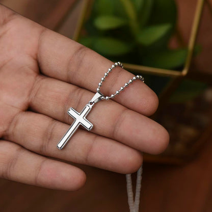 Artisan-Crafted Cross Necklace with Ball Chain - To Wife