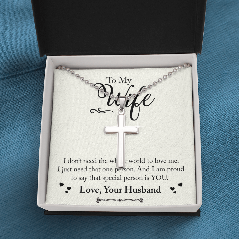 Artisan-Crafted Cross Necklace with Ball Chain - To Wife