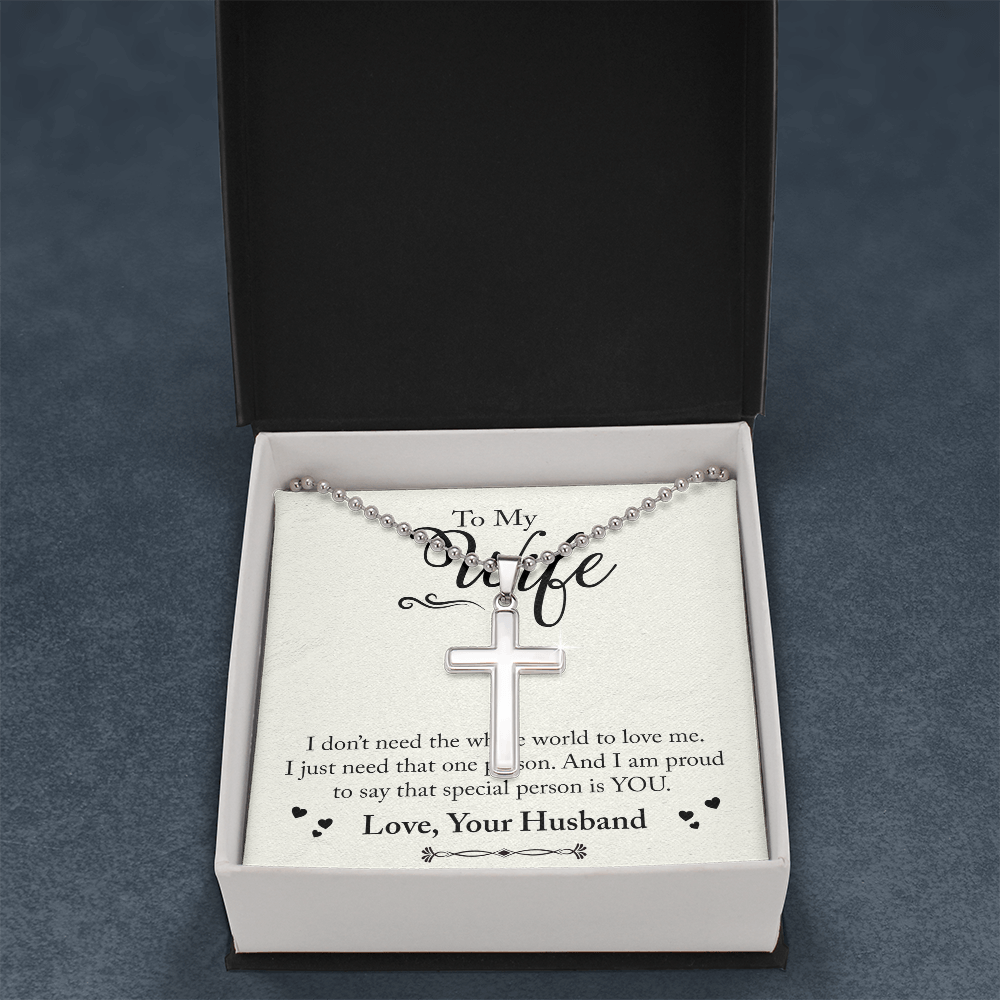 Artisan-Crafted Cross Necklace with Ball Chain - To Wife