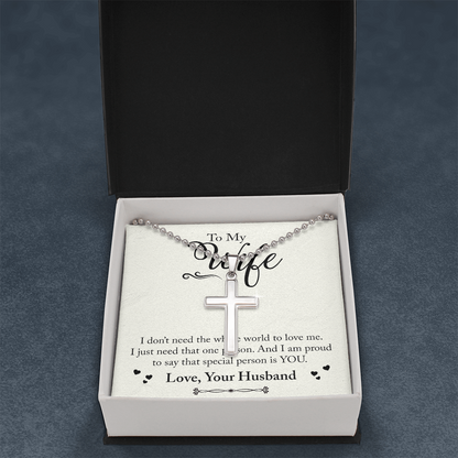 Artisan-Crafted Cross Necklace with Ball Chain - To Wife