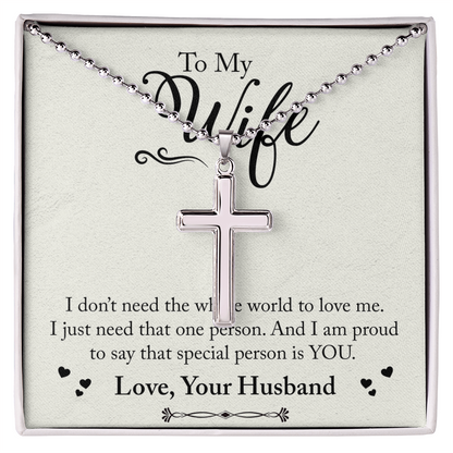 Artisan-Crafted Cross Necklace with Ball Chain - To Wife