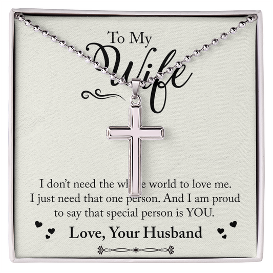 Artisan-Crafted Cross Necklace with Ball Chain - To Wife