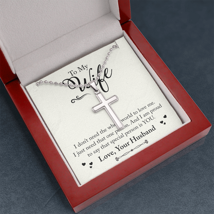 Artisan-Crafted Cross Necklace with Ball Chain - To Wife