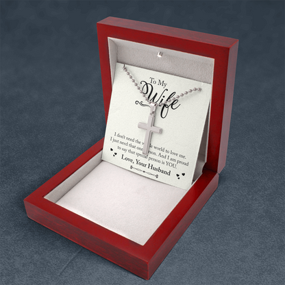 Artisan-Crafted Cross Necklace with Ball Chain - To Wife