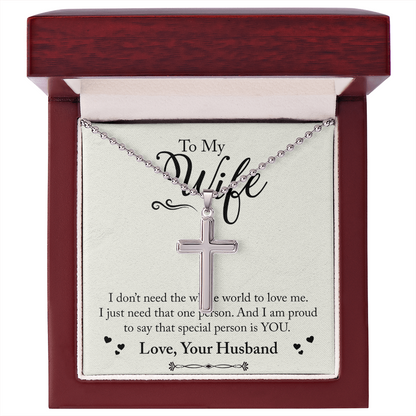 Artisan-Crafted Cross Necklace with Ball Chain - To Wife