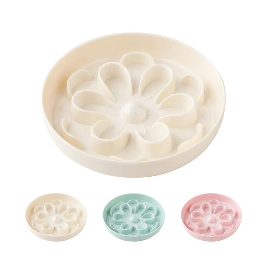Slow Feeder Cat Food Bowl - Melamine Slow Eating Cat Bowl for Dry Wet Food - Cute Blossom Maze Cat Dish Healthy Feeding - Fun Interactive Cat Plate Whisker Friendly - Dishwasher Safe - 6.3W x 1.1H
