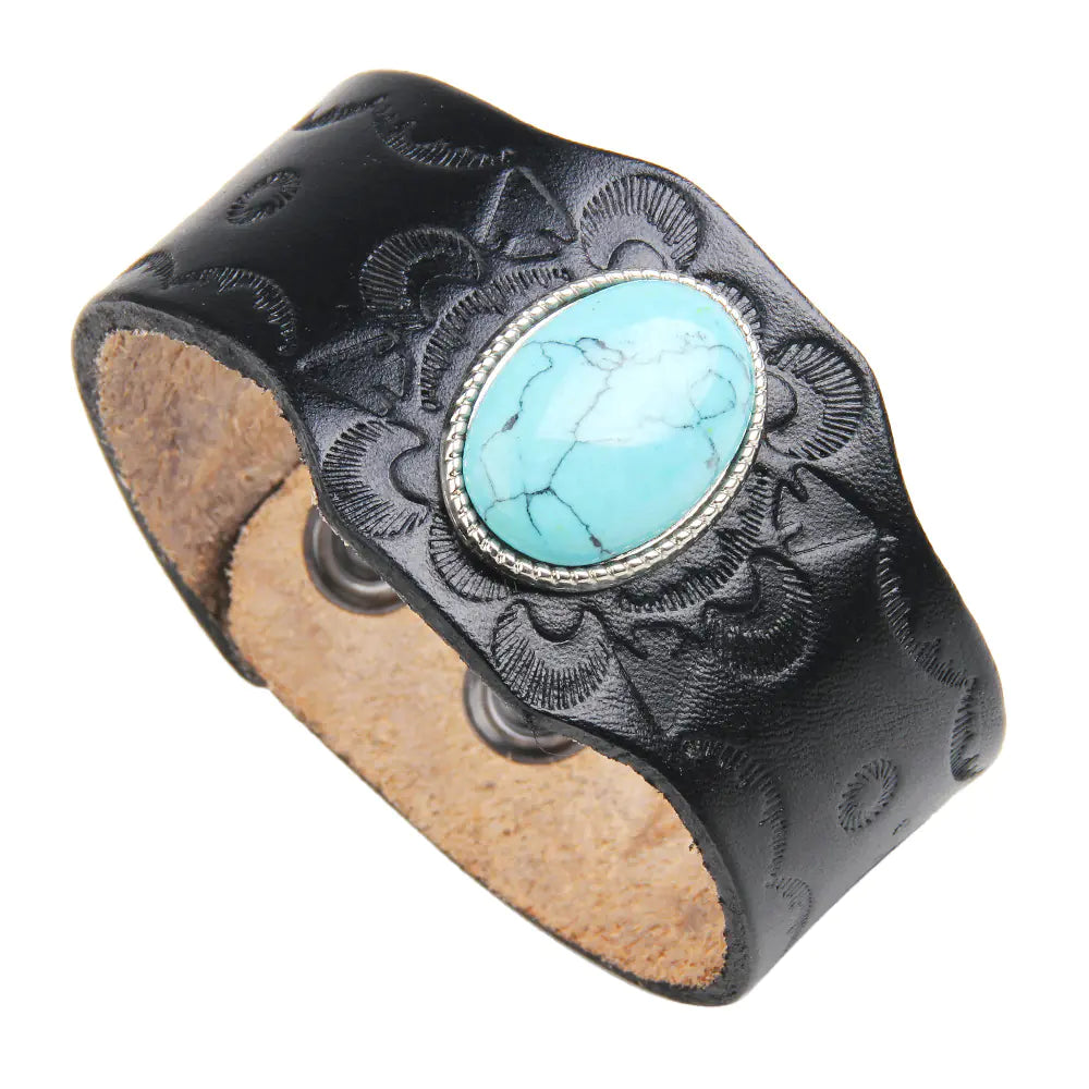 Turquoise Leather Bracelet with Fashion Totem Design