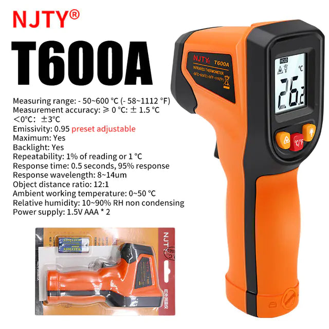 NJTY Digital Infrared Thermometer -50~600℃ Pyrometer Gun
